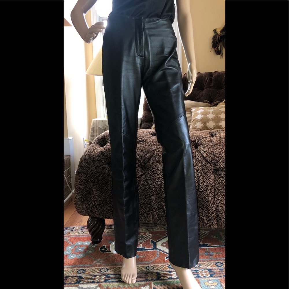 White House Black Market Genuine Black Leather Pants Size 2